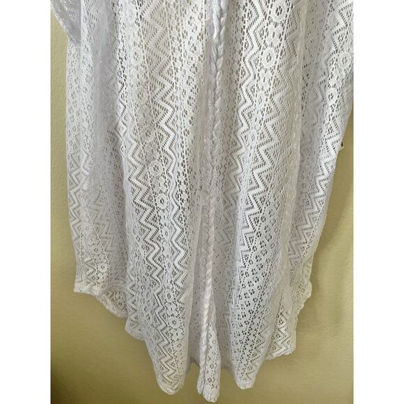 Time and Tru Women White V-Neck Wavy Crochet Drop Short Sleeve Cover Up Size L - Picture 8 of 13